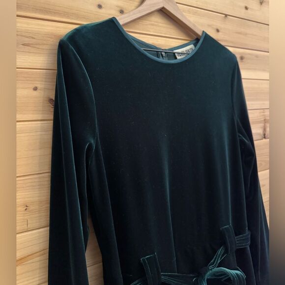 Plaza South Large Dark Green Velvet Tie Waist Long Sleeve Maxi Dress Christmas - Picture 4 of 11